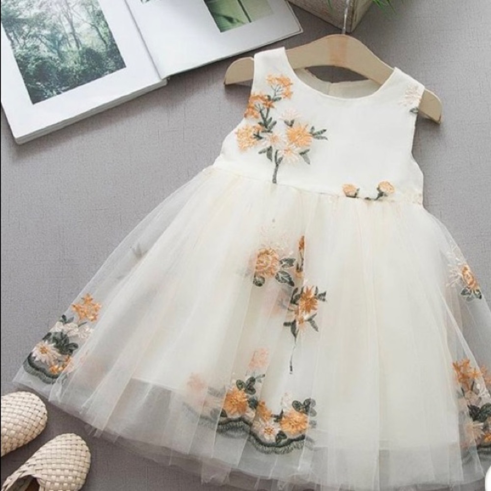 Toddler Embroidery sleeveless mesh dress